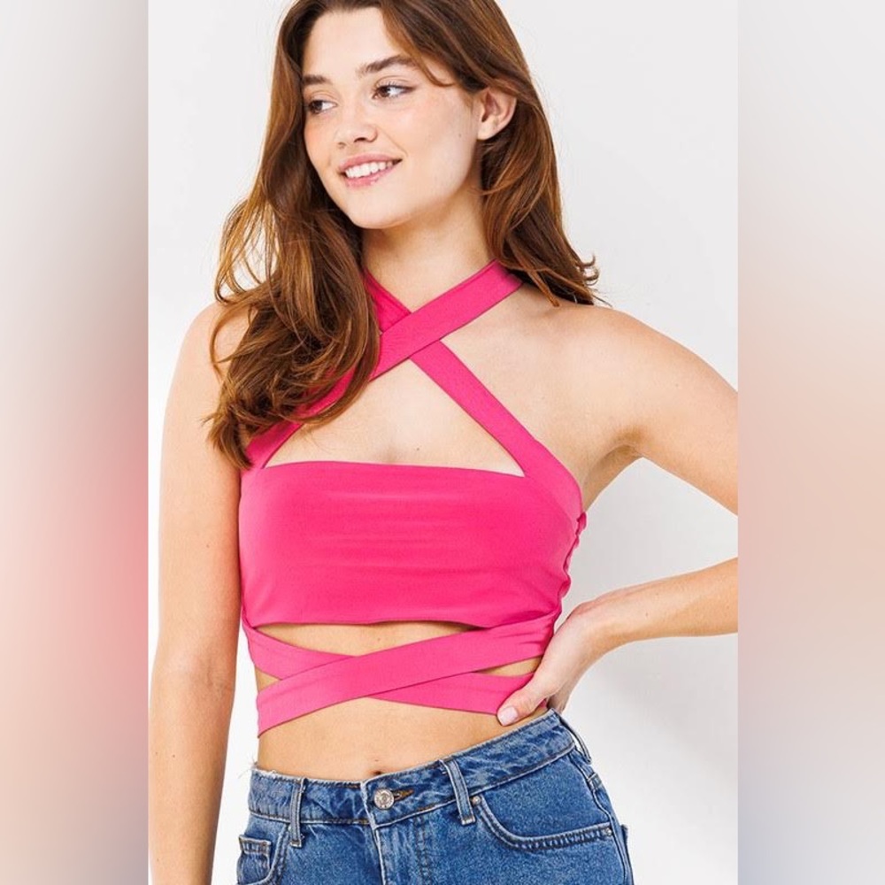 Crisscross Tie Back Crop Halter Top